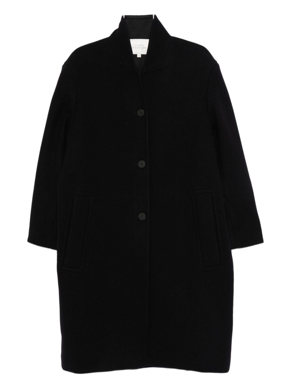 Studio Nicholson Wool Coat Featuring High Collar And Long Sleeves In Blue