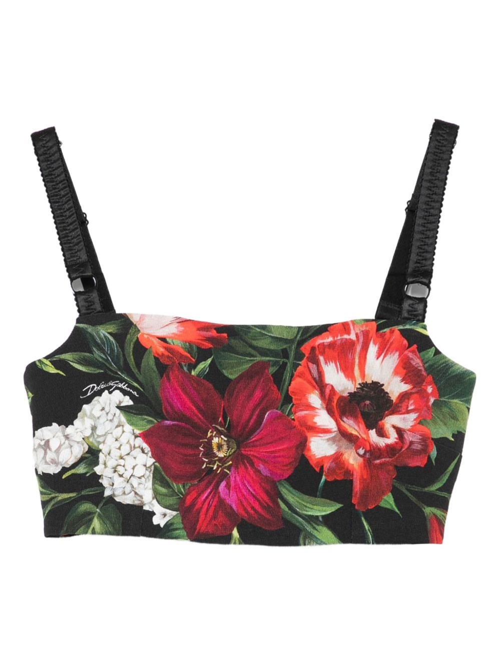 Dolce & Gabbana Floral Print Cropped Dress With Adjustable Straps In Black