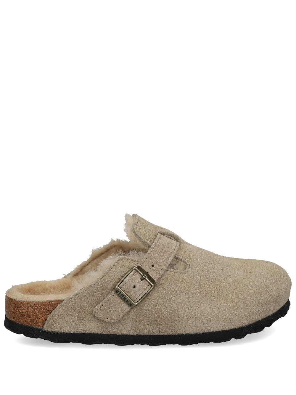 Birkenstock Boston Shearling Suede Slippers In Gray