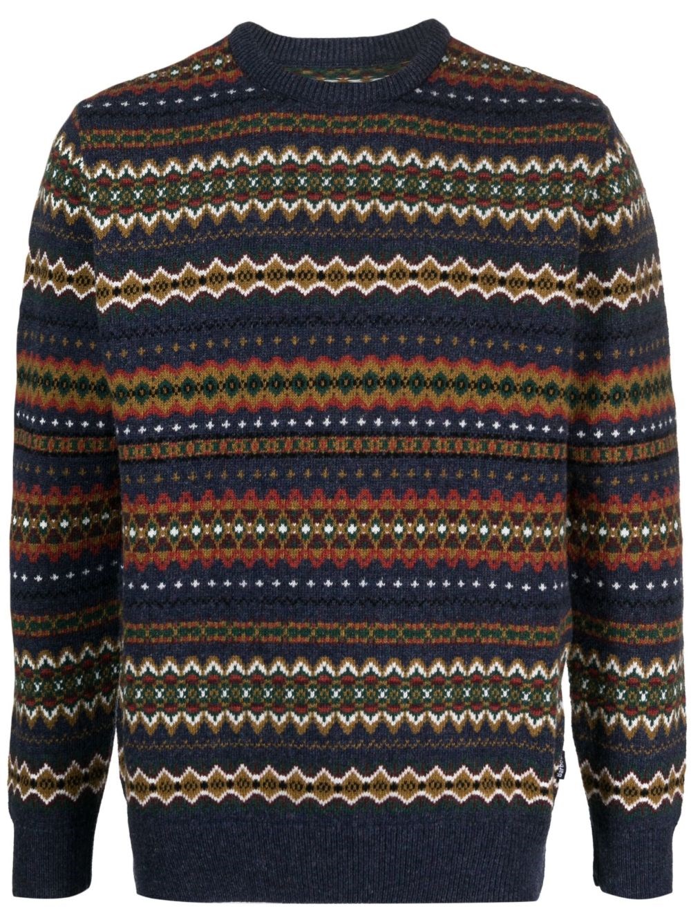 Barbour Navy Blue Graphic Print Wool Sweater In Brown