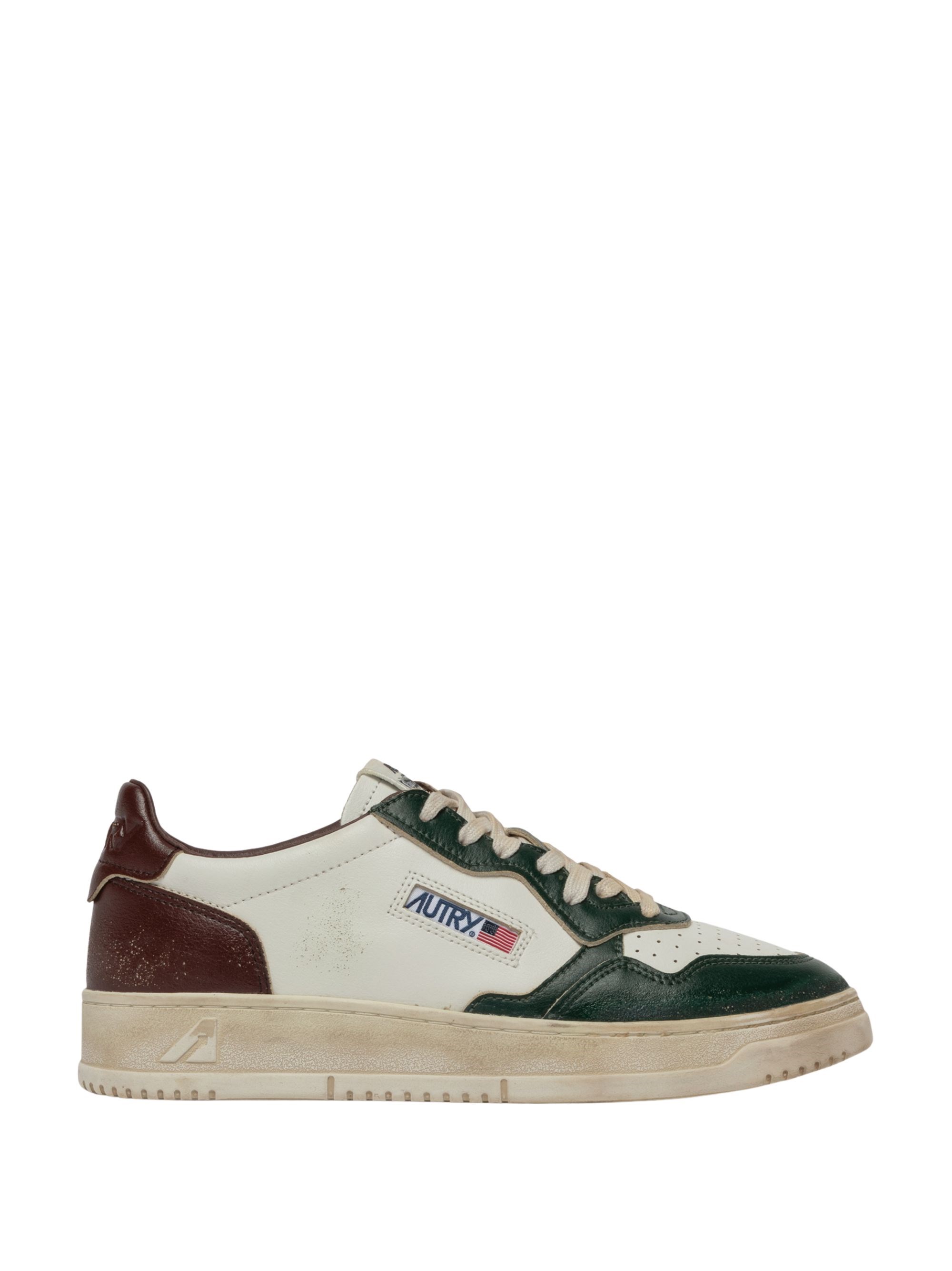 Autry Medalist Low Super Vintage Sneakers In White Pine Grove Leather And Rum Raisin In Multi