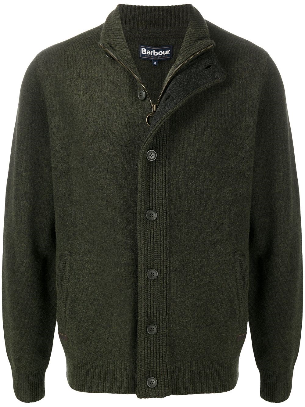 Barbour Seaweed Green Button-front Knit Sweater With Ribbed Detailing In Green