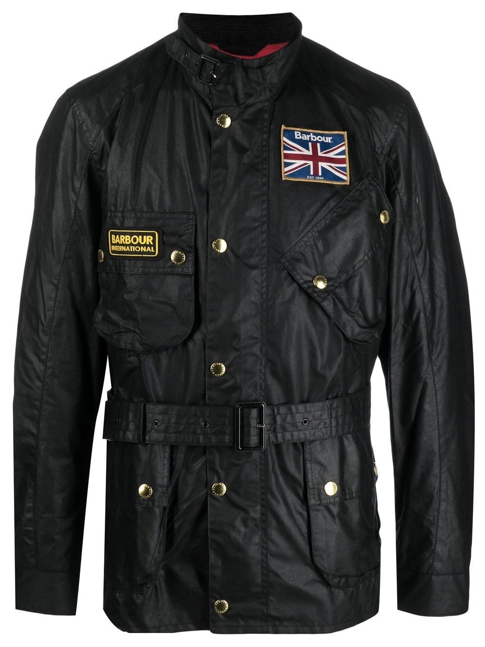 Barbour International Union Jack Wax Jacket In Black