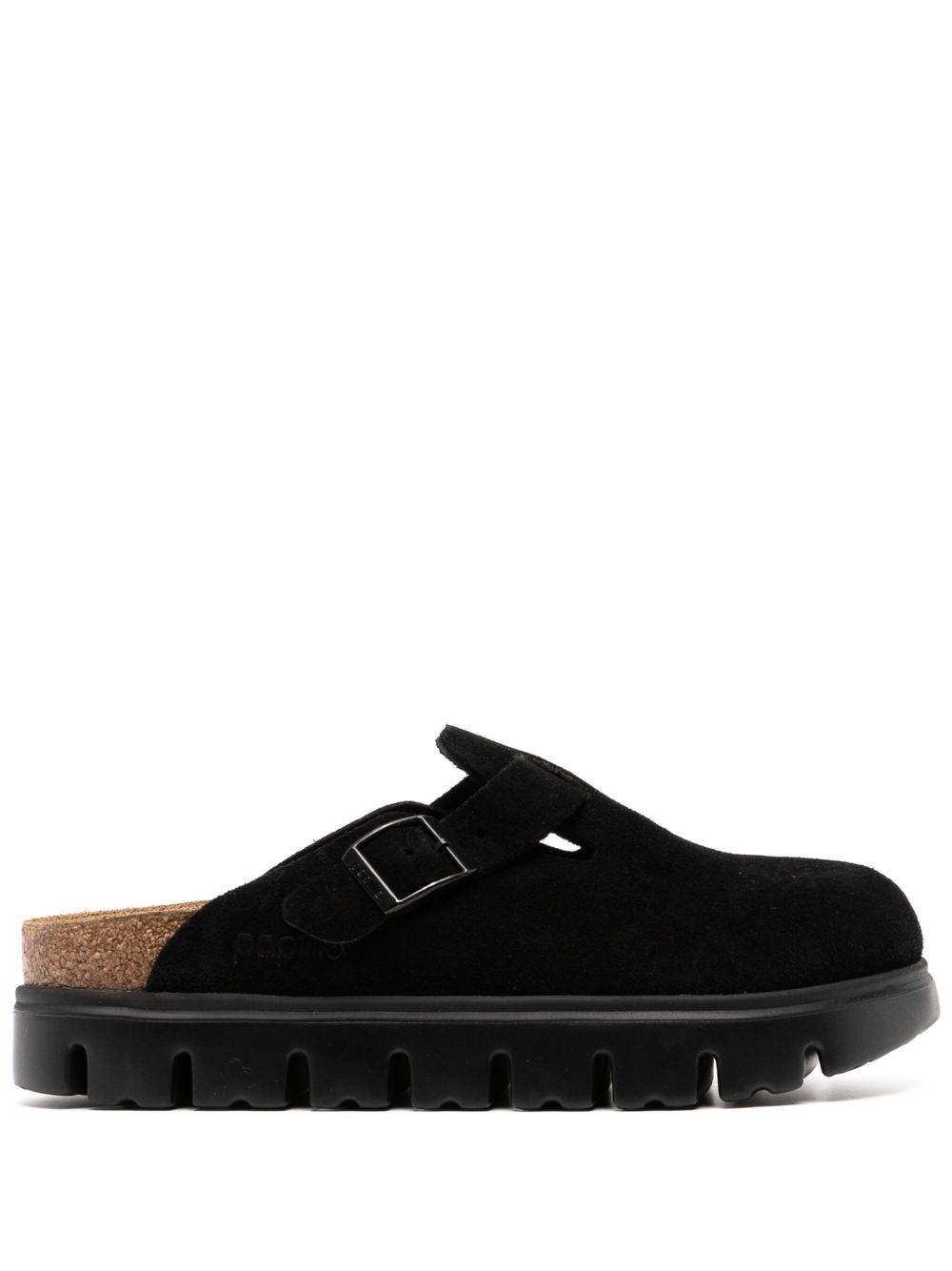 Birkenstock Boston Chunky Suede Leather Slippers In Black