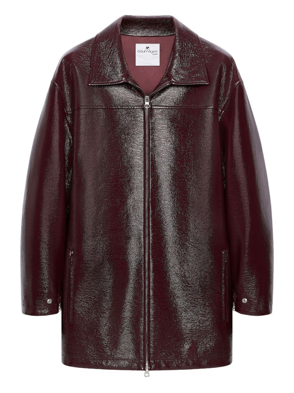 Courrèges Shiny Bomber Jacket Belted Waist In Red