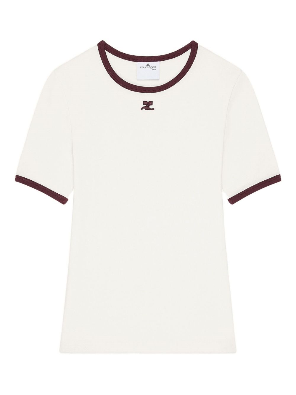 Courrèges Cotton T-shirt With Black Trim And Front Logo In White