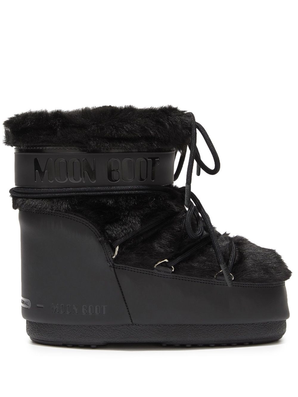 Moon Boot Iconic Faux Fur Ankle Boots With Lace-up Detail In Black