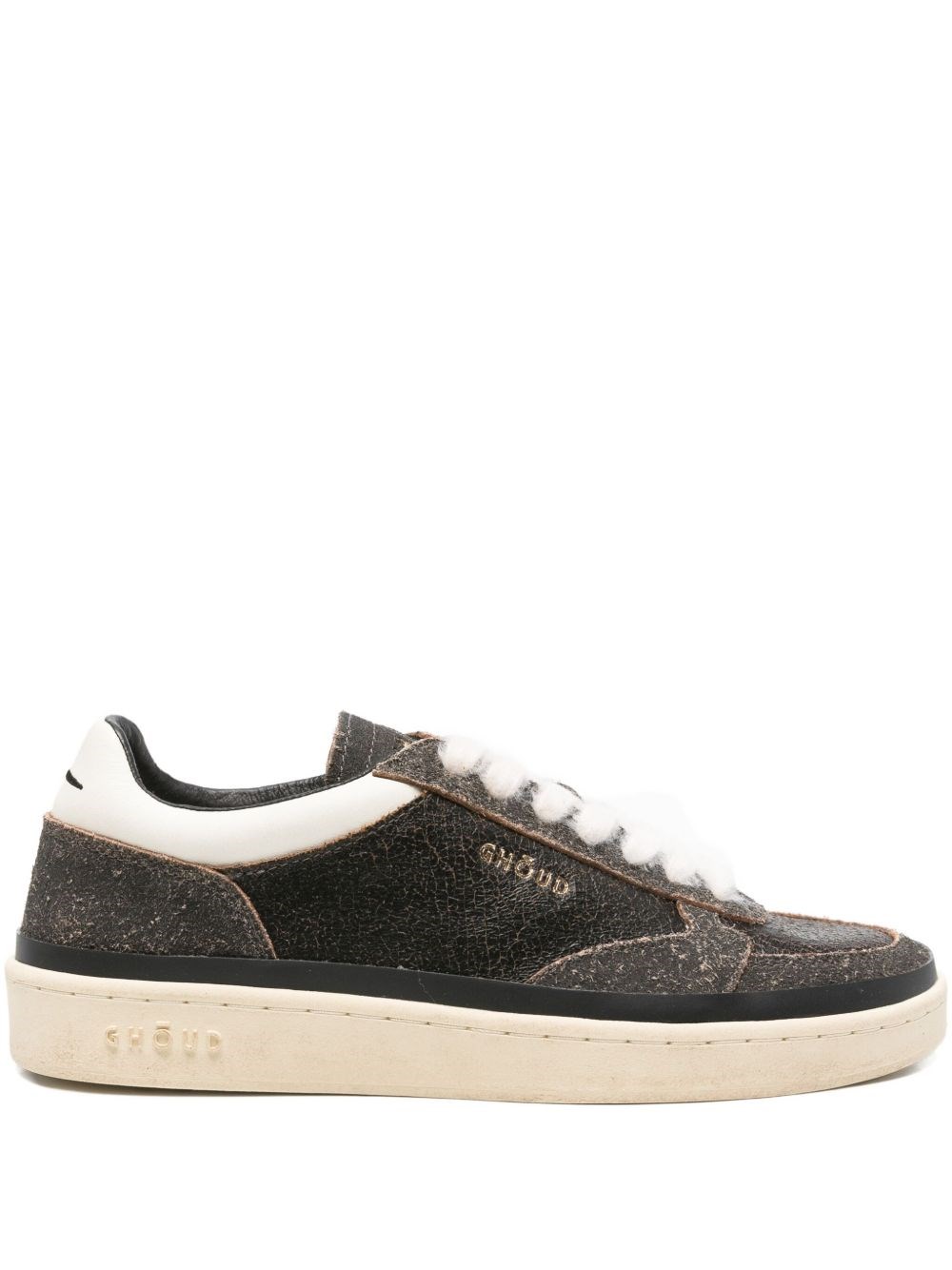 Ghoud Textured Black Leather Low-top Sneakers In Brown