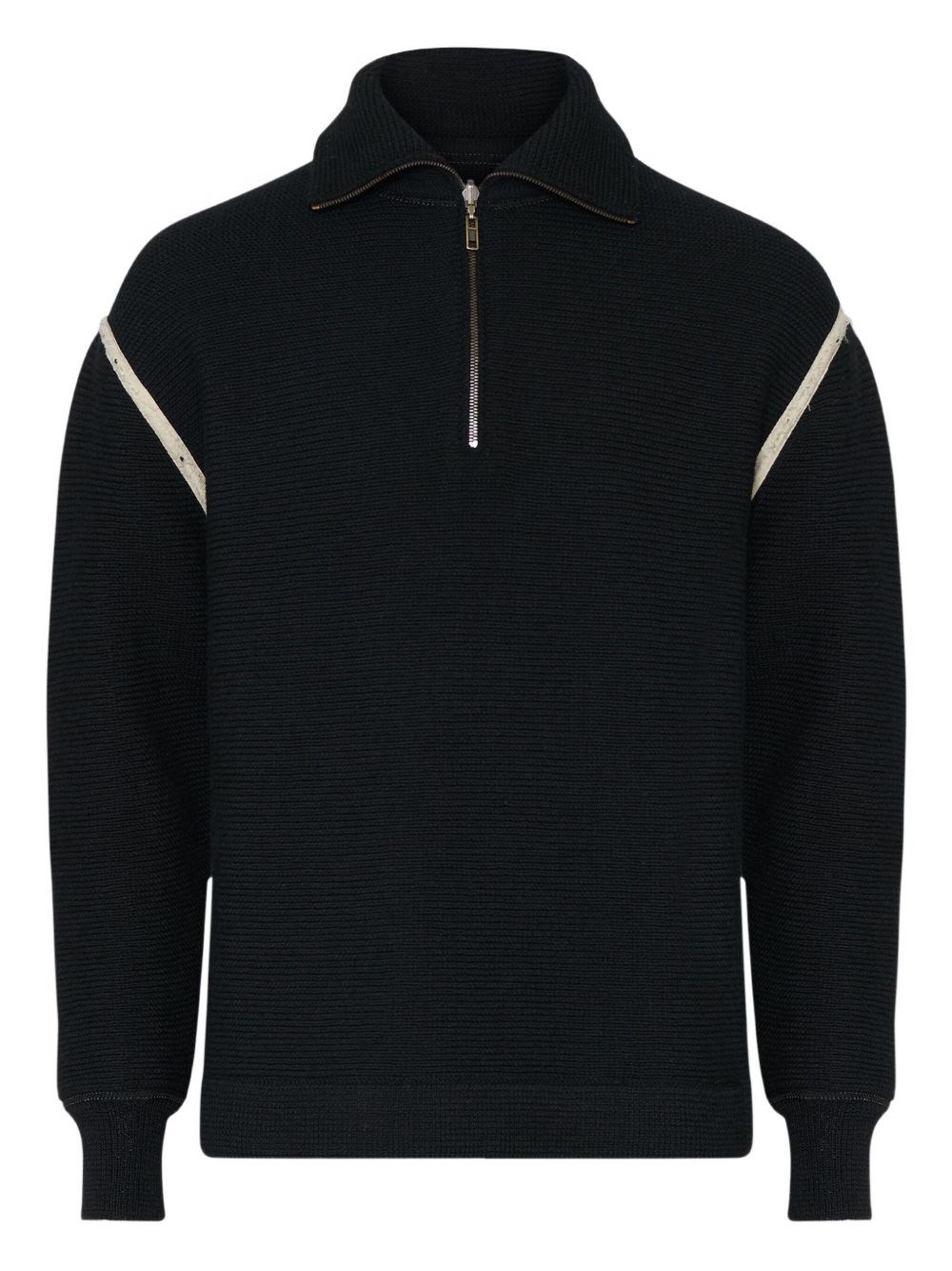 Maison Margiela Elbow Patch Half Zip Wool Pullover In Black