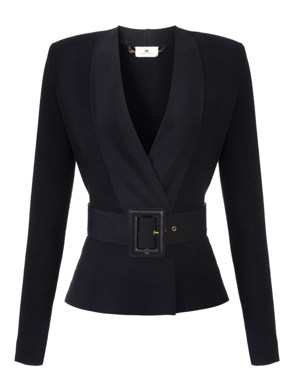 Elisabetta Franchi Black Belted Knitted Jacket In Black