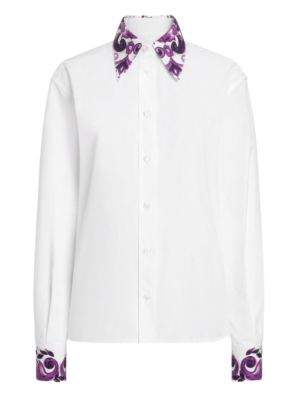 Dolce & Gabbana Cotton Shirt With Maiolica Print Details In White