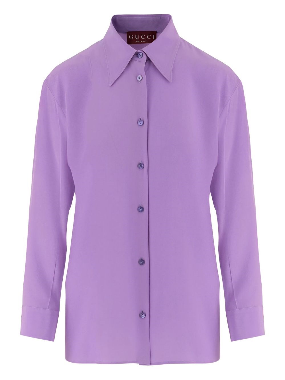 Gucci Long Sleeve Silk Shirt With Pointed Collar In Purple