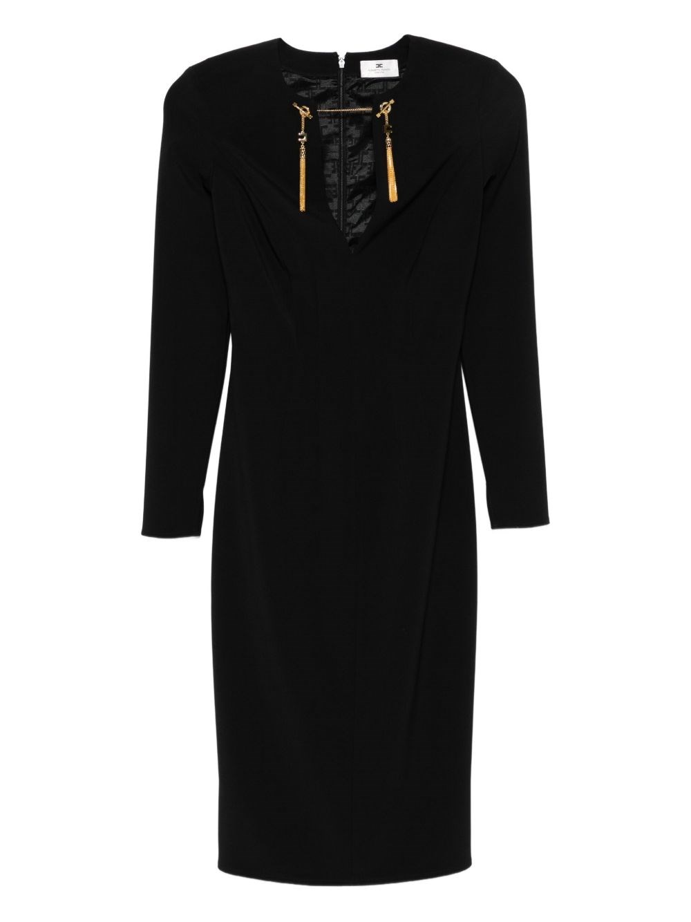 Elisabetta Franchi Shoulder Reinforced V-neckline Midi Dress With Split In Black