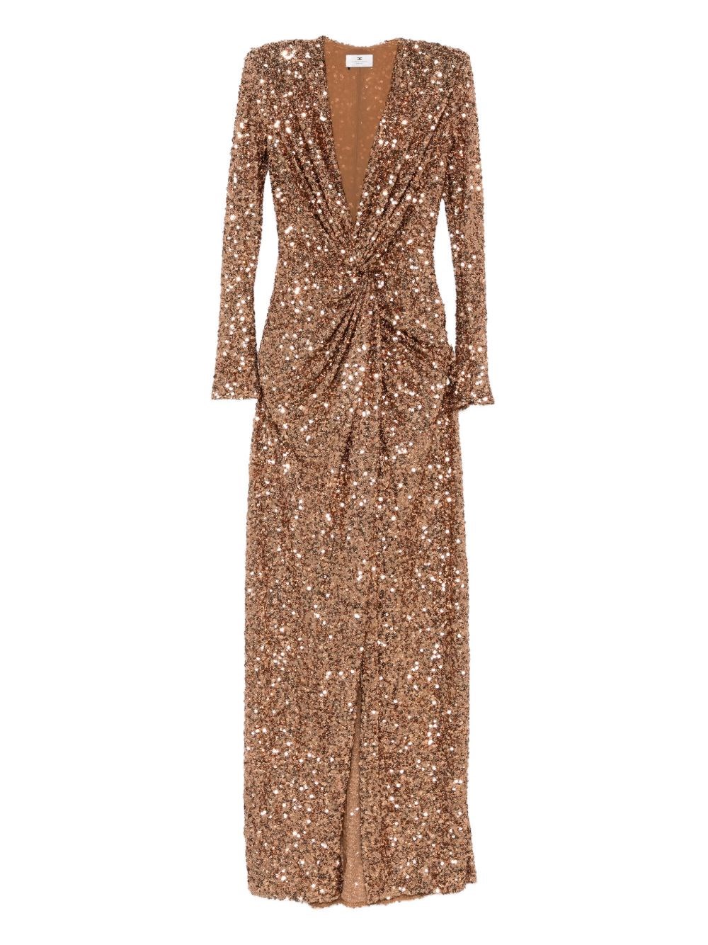 Elisabetta Franchi V-necked Long Dress In Brown