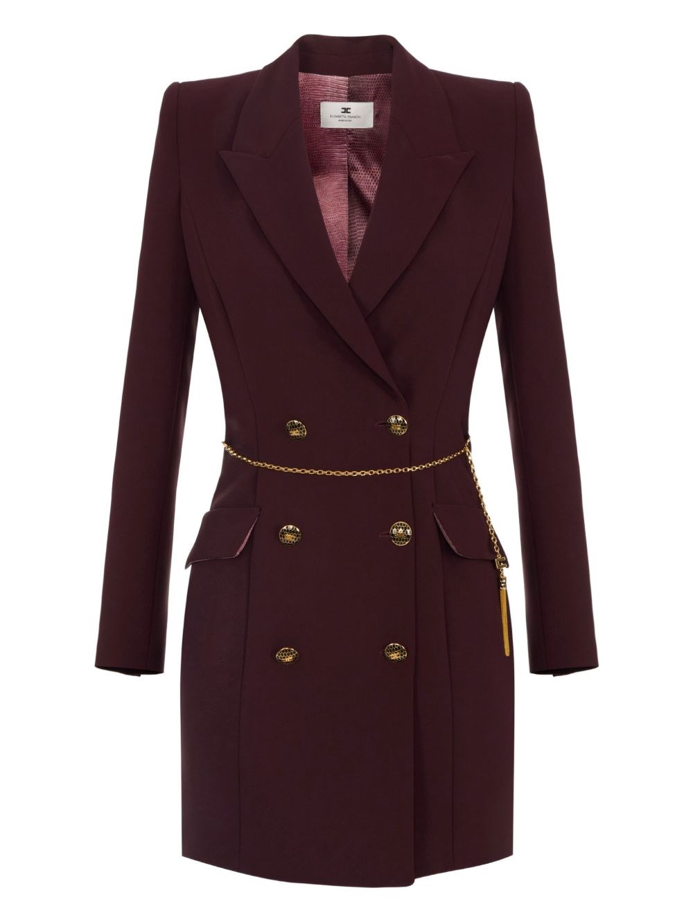 Elisabetta Franchi Midi Dress With Long Sleeves And Chain In Red