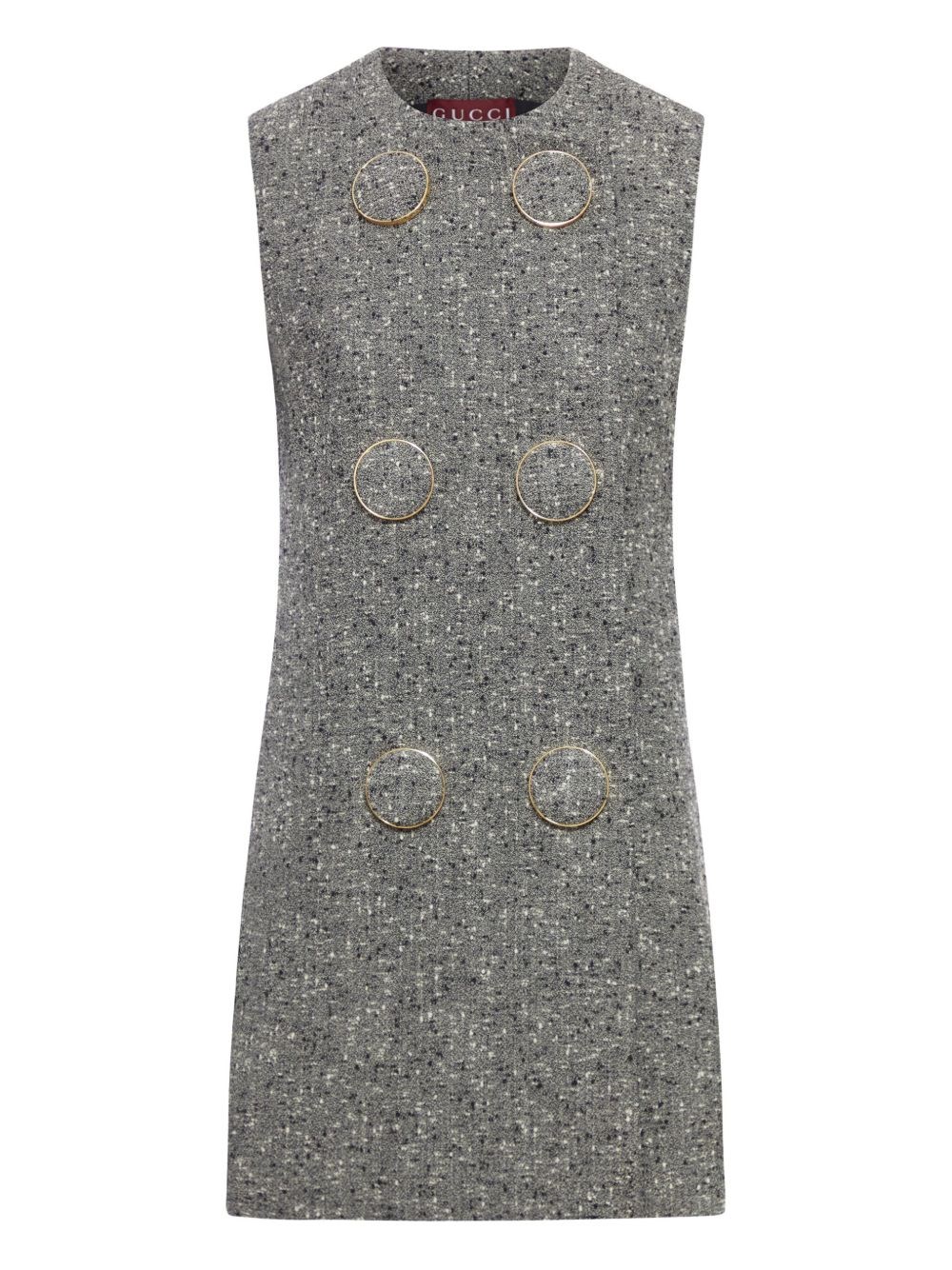 Gucci Textured Fabric Sleeveless Mini Dress With Buttons In Black