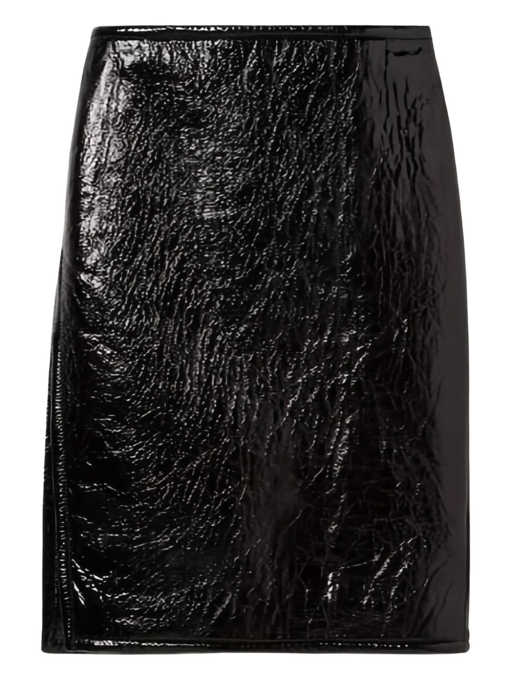 Gucci Glossy Leather Midi Skirt With Side Slit In Black