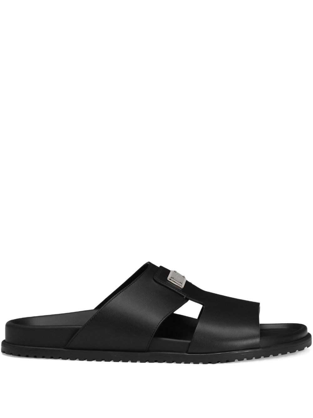 Leatehr Sandal With Logo - Dolce & Gabbana - Modalova