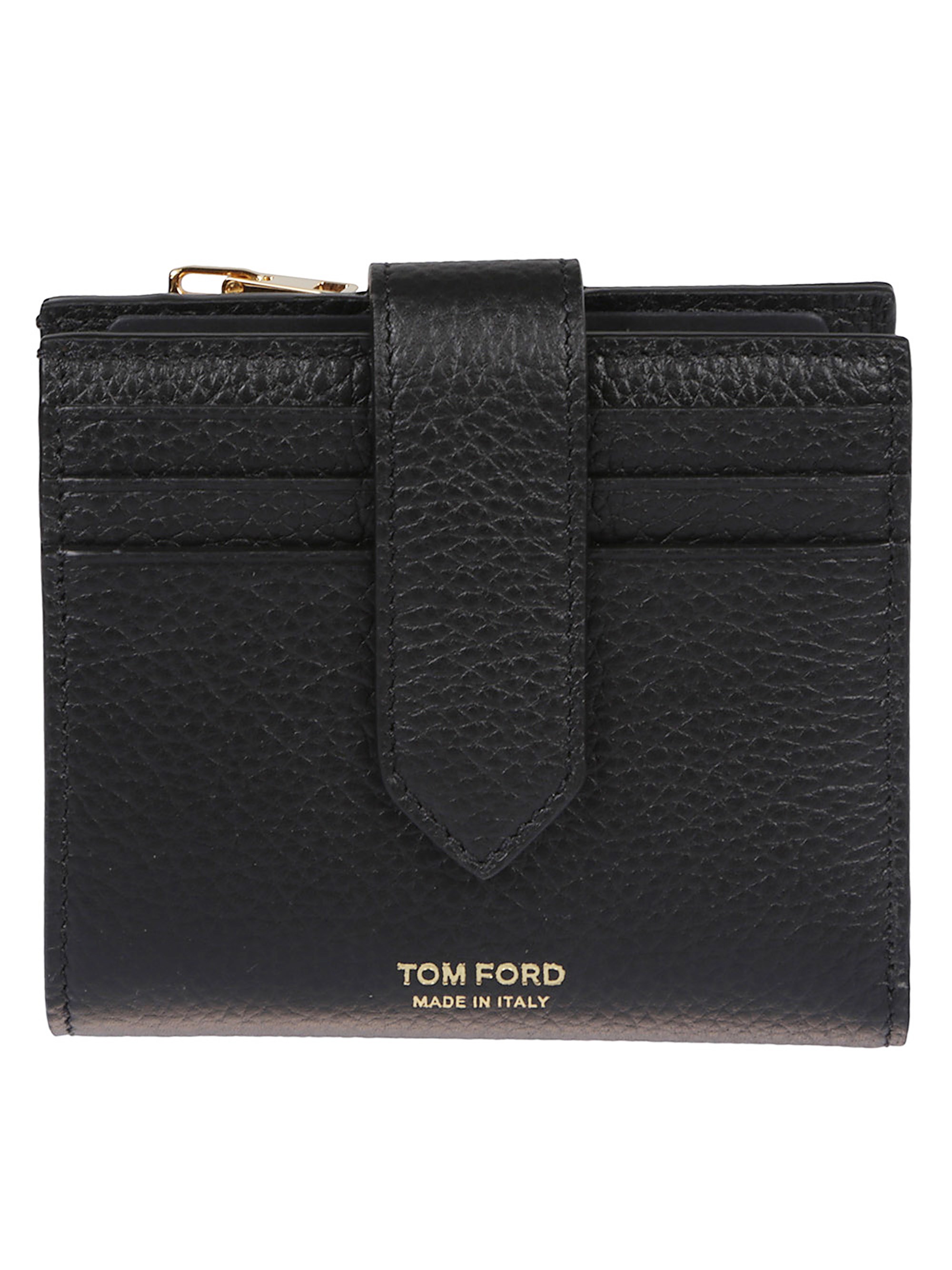 Tom Ford Compact Black Soft Grain Leather Wallet With Secure Snap Closure In Black