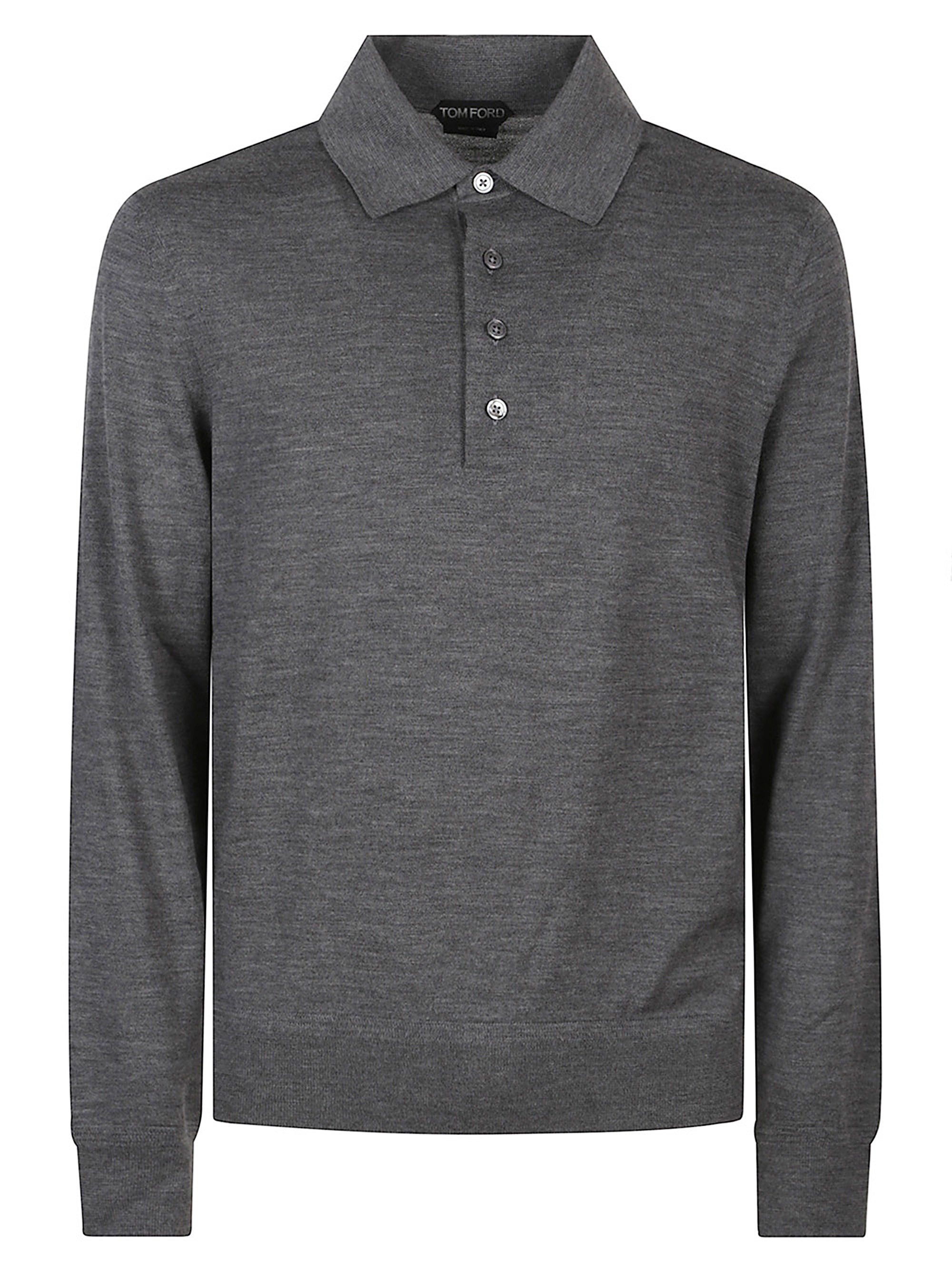 Tom Ford Grey Long-sleeved Polo Shirt With Classic Collar And Refined Trim In Gray