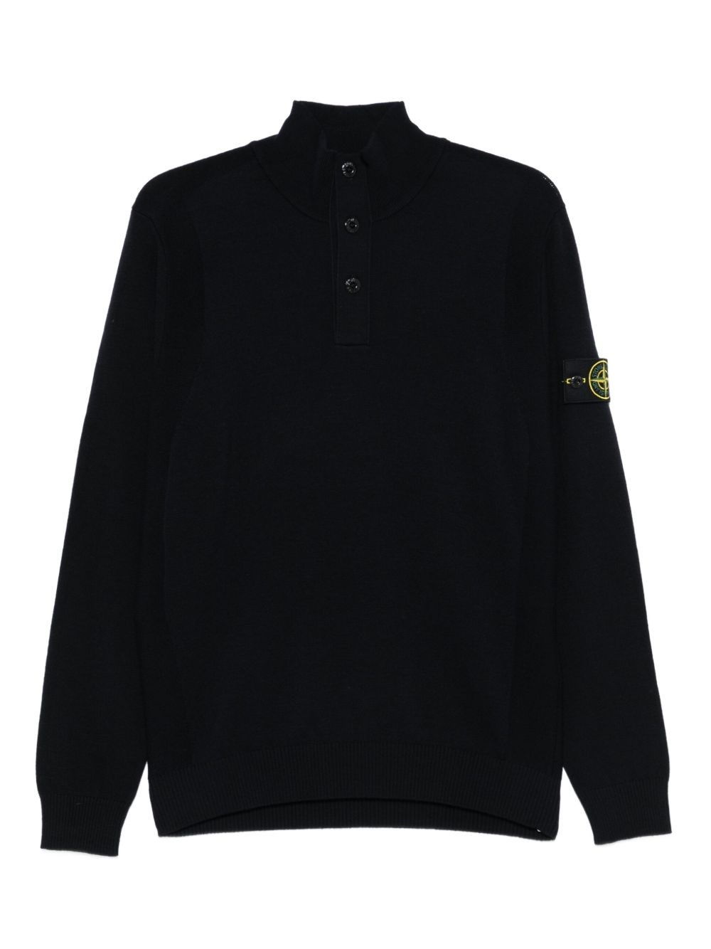 Stone Island High-neck Sweater With Button Closure In Black