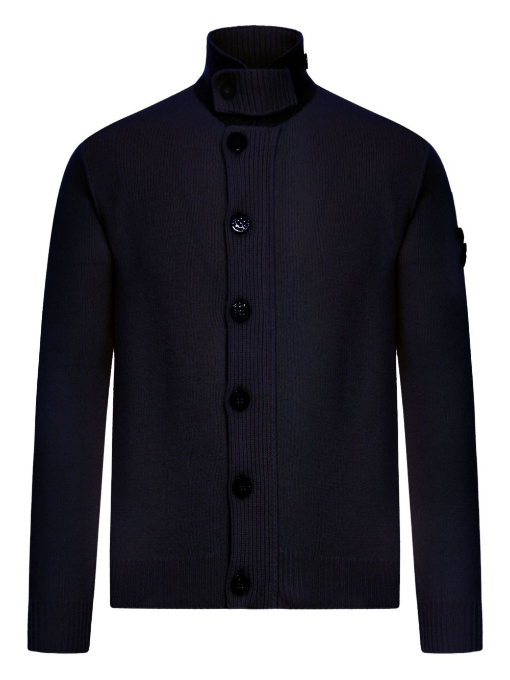 Stone Island Wool Turtleneck Cardigan In Blue