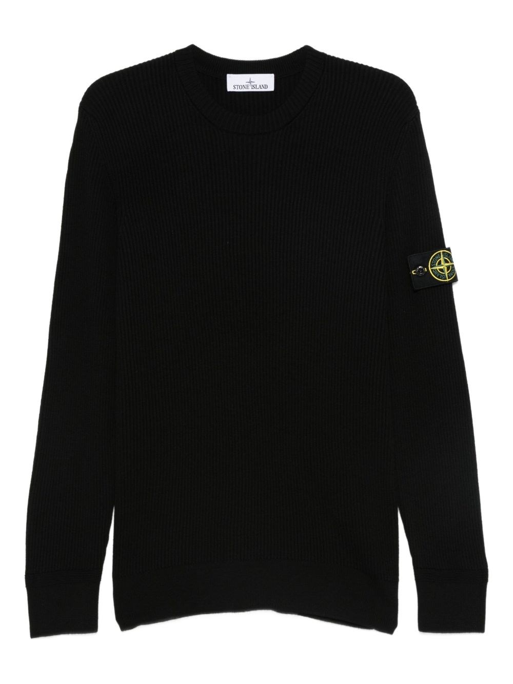 Stone Island Stretch Wool Crewneck Sweater With Reverse Stitch Details In Black