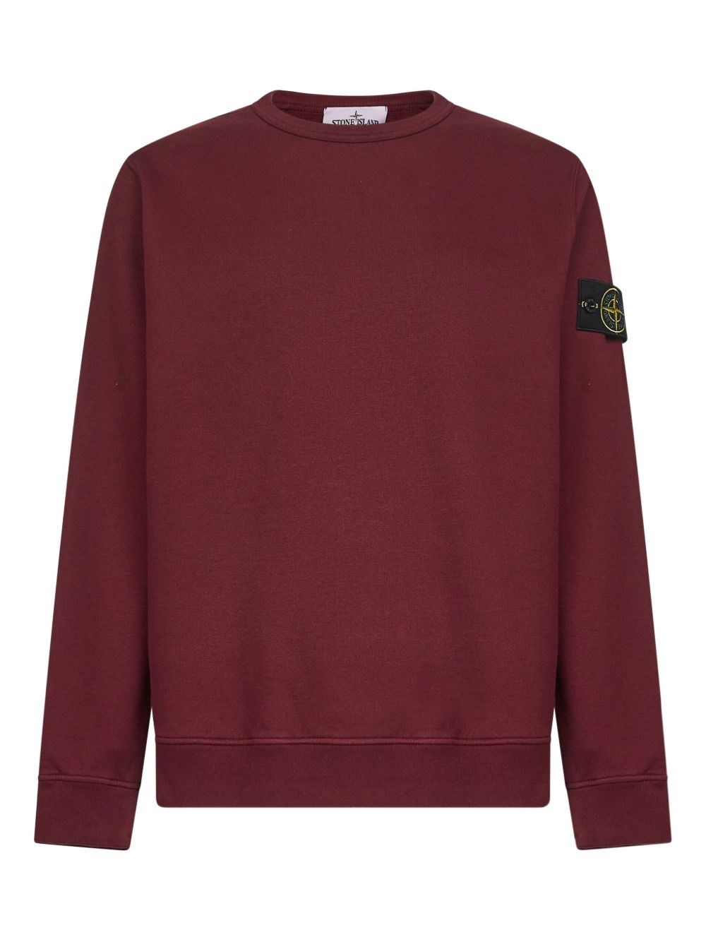 Stone Island Men Burgundy Brushed Organic Cotton Crewneck Sweatshirt In Red