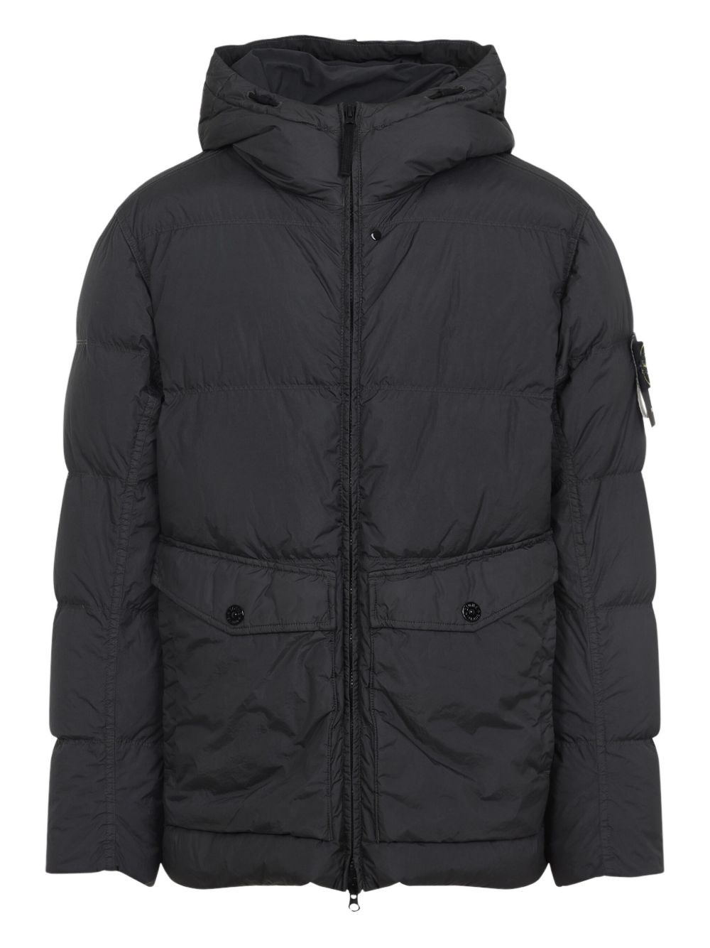 Stone Island Blue Down Jacket With Drawstring Hood And Logo Patch On The Sleeve In Tech Fabric Man In Gray