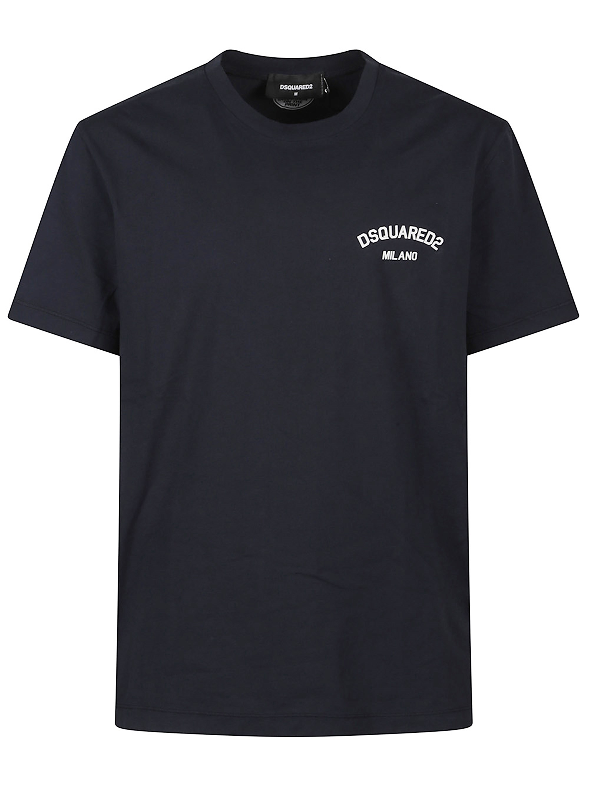 Dsquared2 Black Crew-neck T-shirt With Logo On The Front In Cotton Man In Black