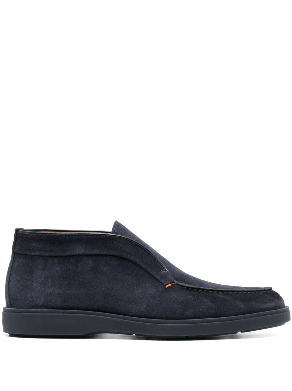 Santoni Midnight Blue Calf Suede Slip-on Shoes With Branded Insole In Black