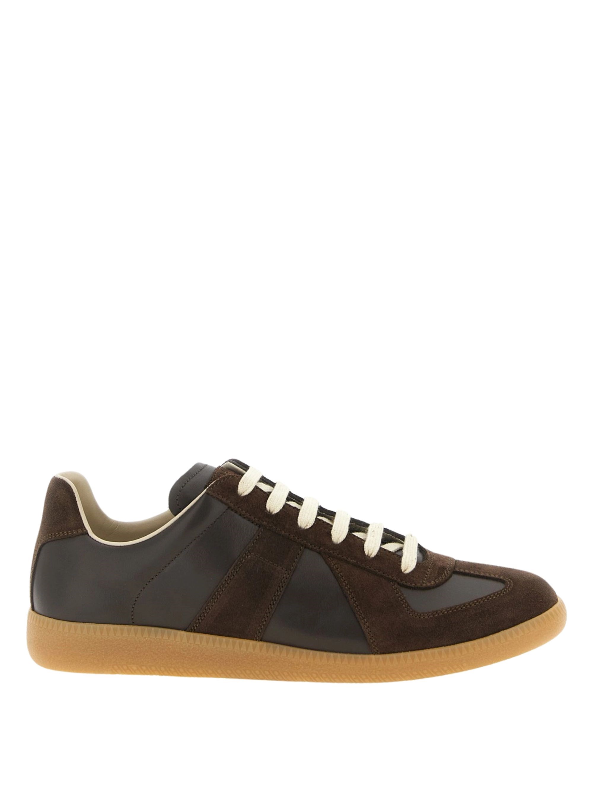 Maison Margiela Low-top Sneakers Featuring Suede Panels In Brown