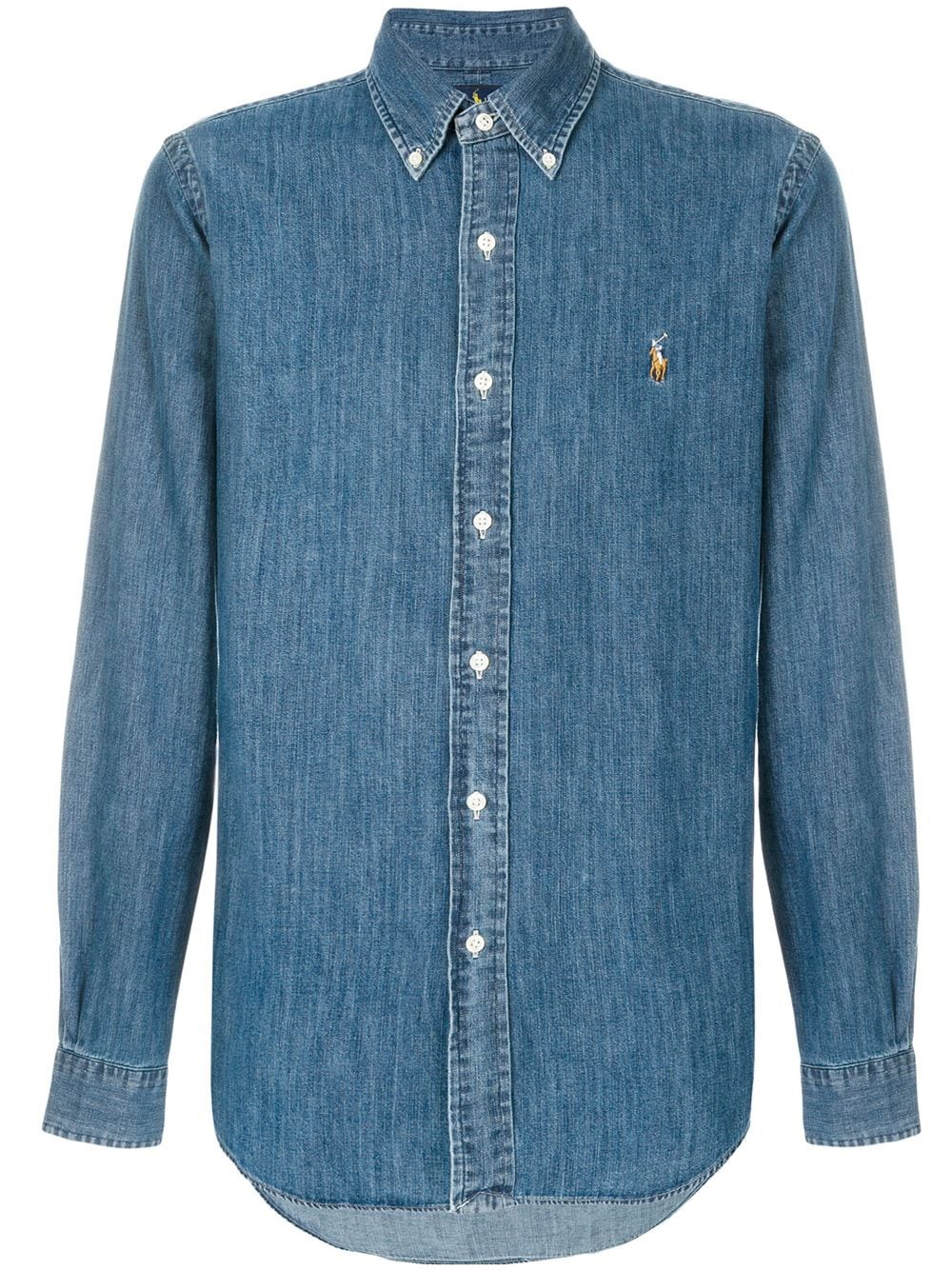 Polo Ralph Lauren Denim Shirt With Button-down Collar And Embroidered Logo In Blue