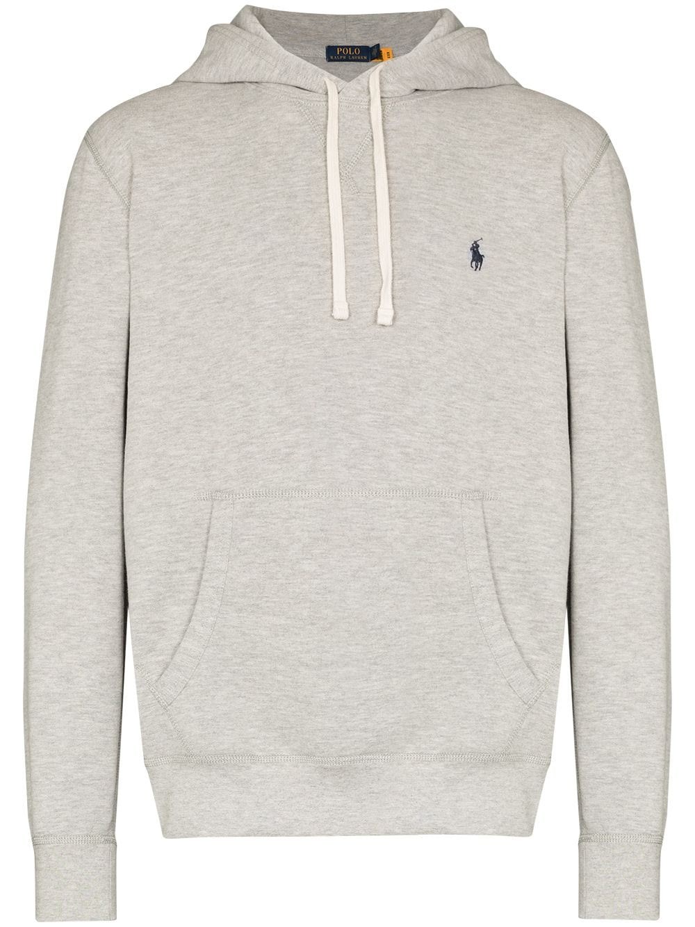 Polo Ralph Lauren Grey Cotton Hoodie With Contrasting Embroidered Logo In Gray