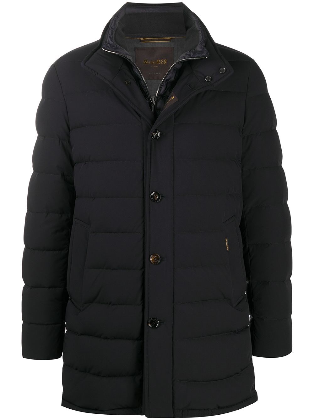 Moorer Padded Dark Blue Virgin Wool Parka With Stand-up Collar In Black