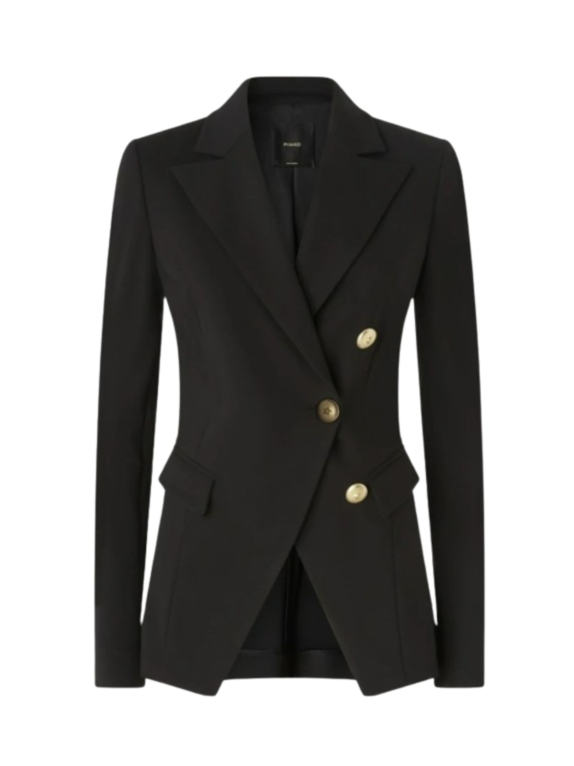 Pinko Asymmetric Tailored Blazer With Gold Buttons And Structured Shoulders In Black