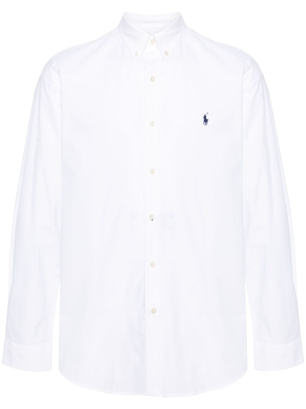 Polo Ralph Lauren Long-sleeve Button-up Shirt With Pointed Collar And Embroidered Logo In White