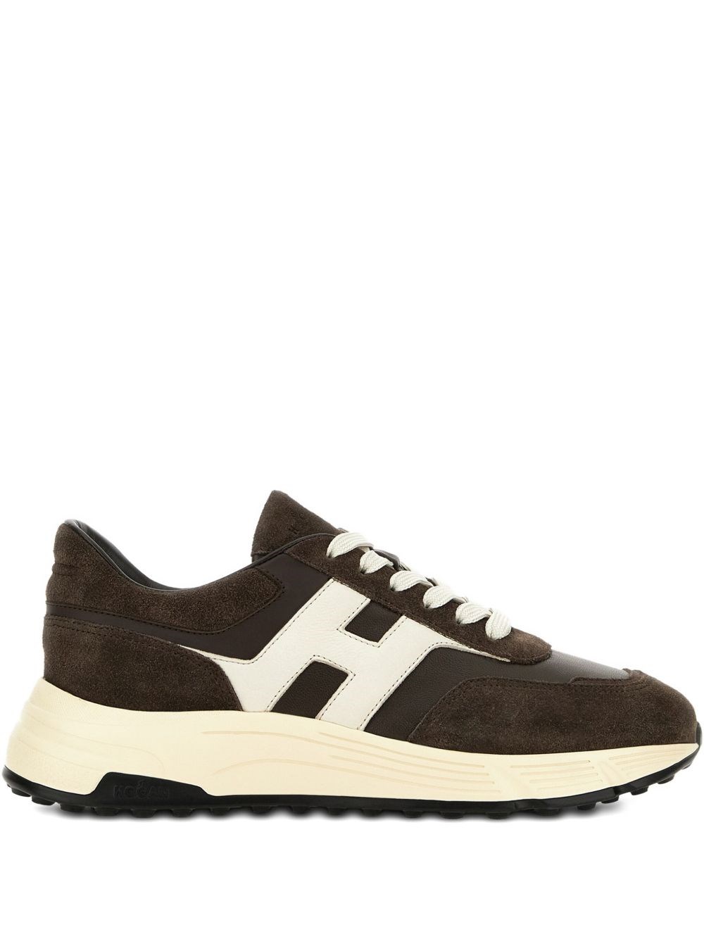 Hogan Coffee Brown Leather Sneakers With Memory Foam Insole In Multi