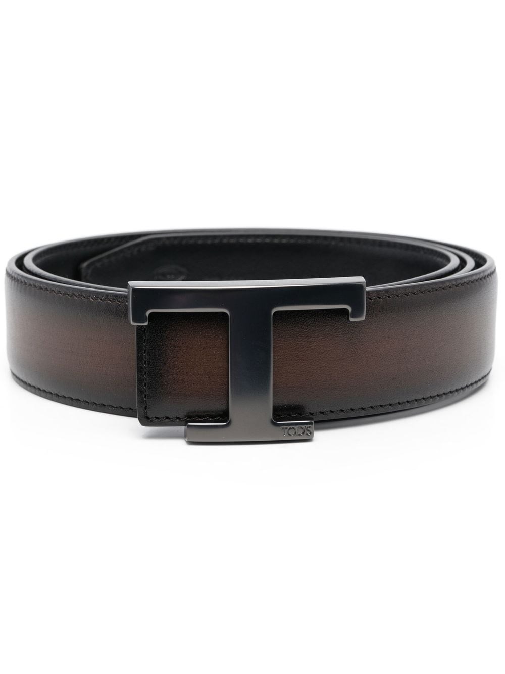 Tod's Brown Leather Belt With Prominent Logo Buckle In Brown