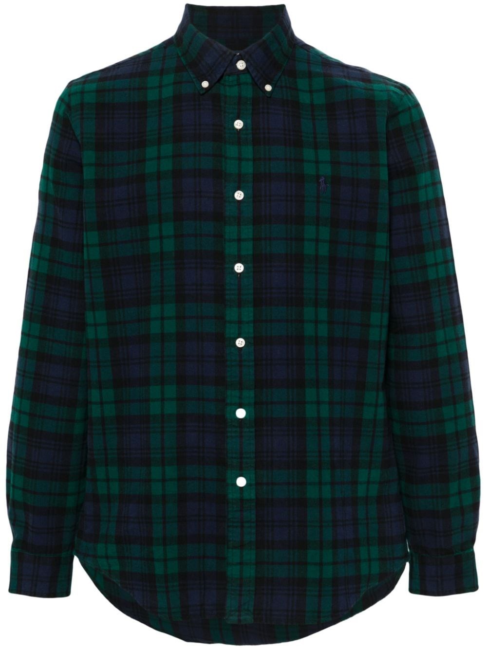 Polo Ralph Lauren Button-down Collar Logo-embroidered Checked Brushed-cotton Oxford Shirt In Green