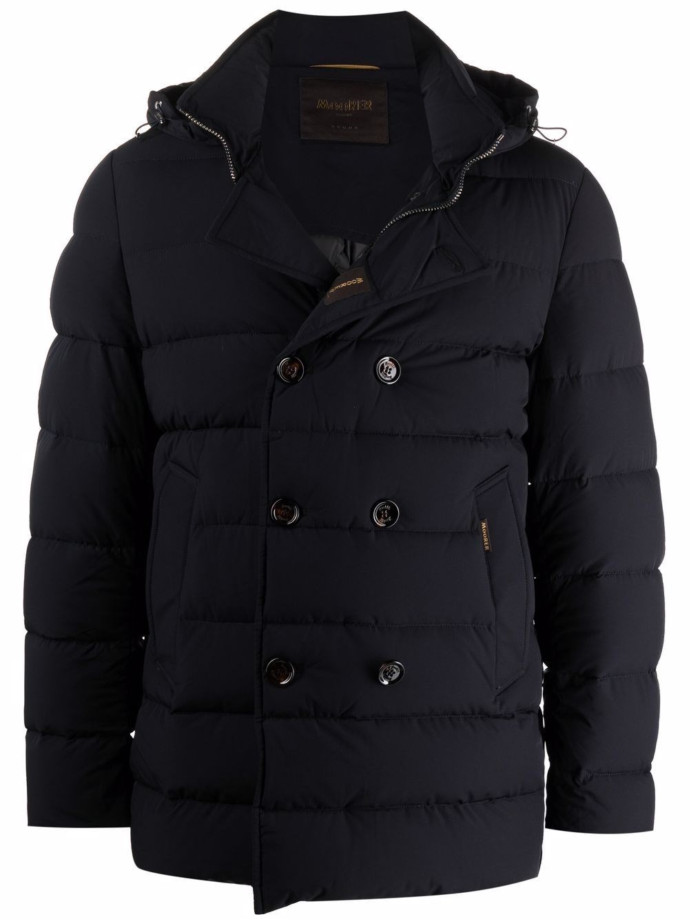 Moorer High Neck Double-breasted Parka With Detachable Hood In Blue