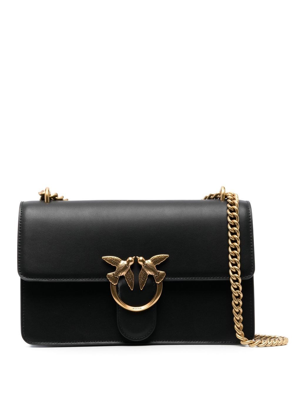 Pinko Structured Black Shoulder Bag With Distinctive Gold-tone Clasp In Black
