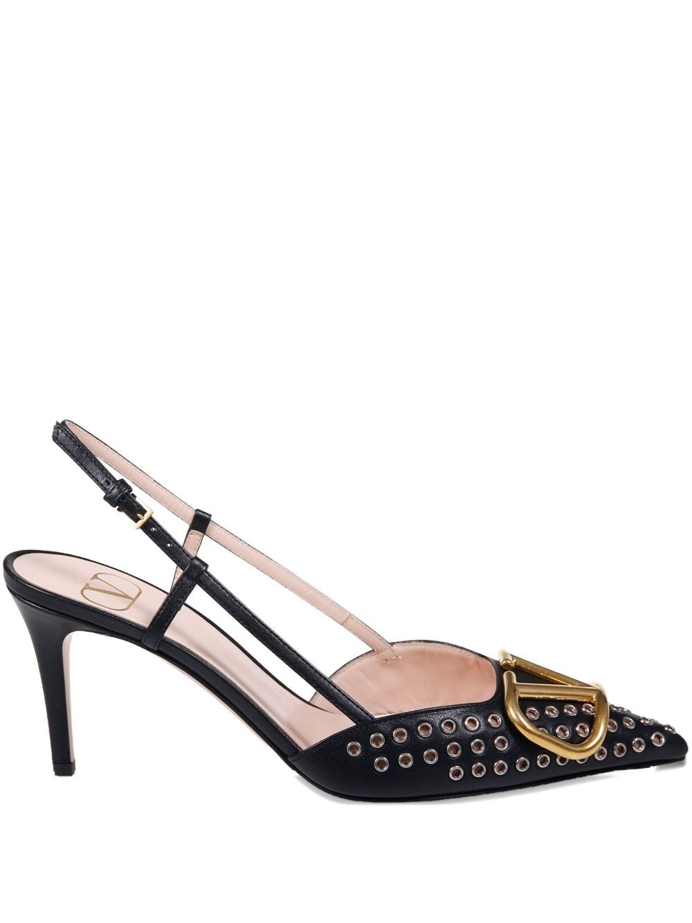 Valentino 80mm Vlogo Signature Grommet Leather Slingback Pumps In Black