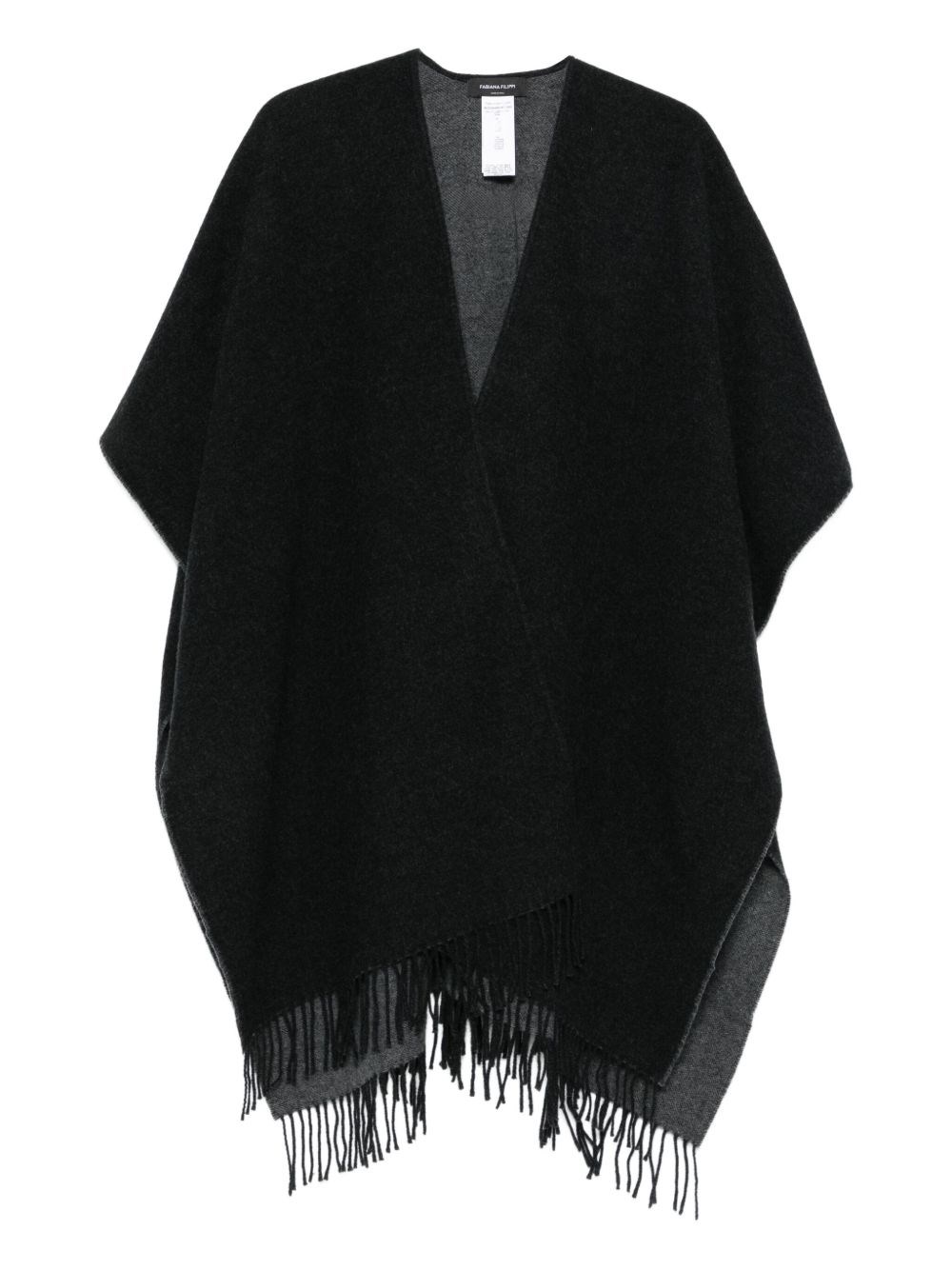 Fabiana Filippi Fringed V-neck Poncho In Gray