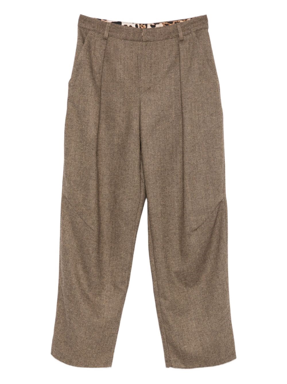 Front Street Pleated-front Dart-detail Trousers In Brown