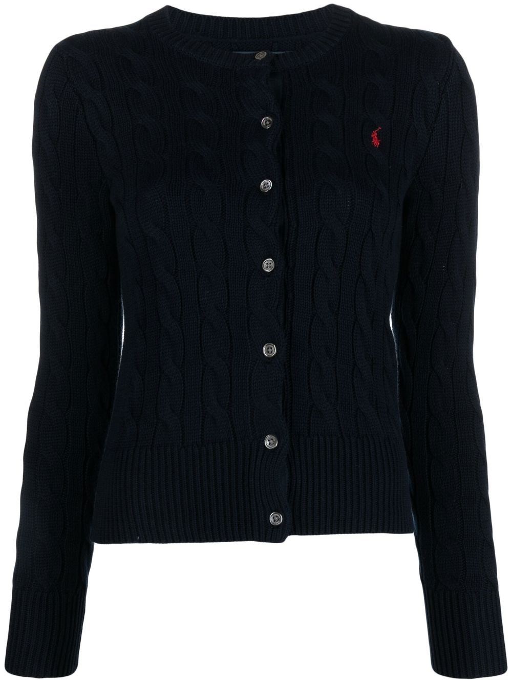 Polo Ralph Lauren Polo Pony Cable-knit Cardigan In Blue