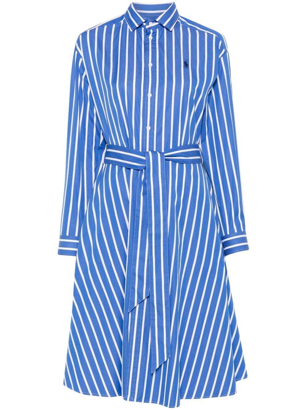 Polo Ralph Lauren Striped Shirtdress With Belted Waist And Pockets In Blue