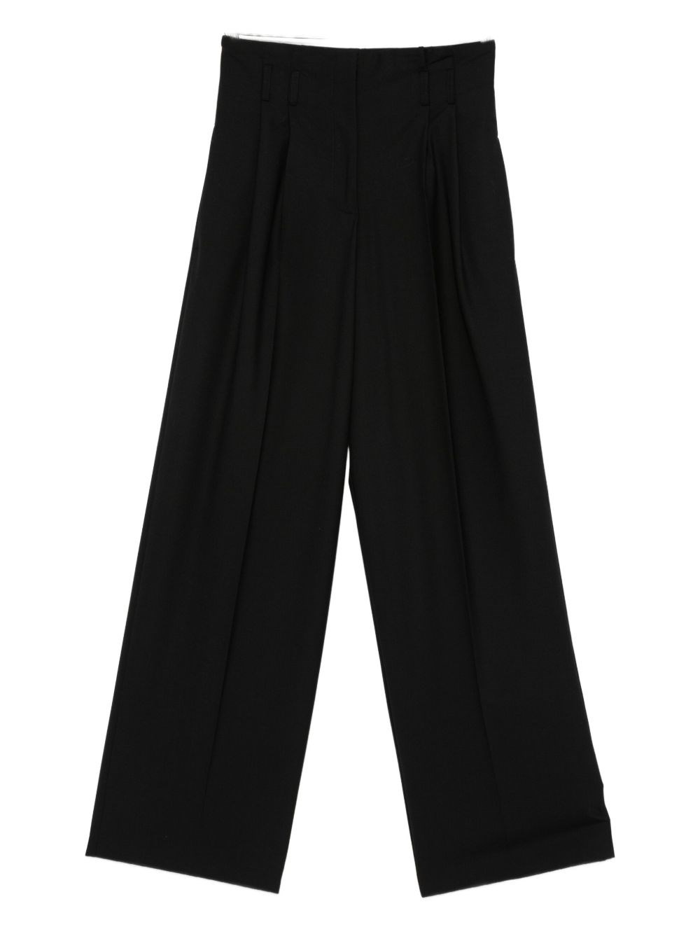 Semicouture Wide Leg Pleated Trousers With Belt Loops In Black