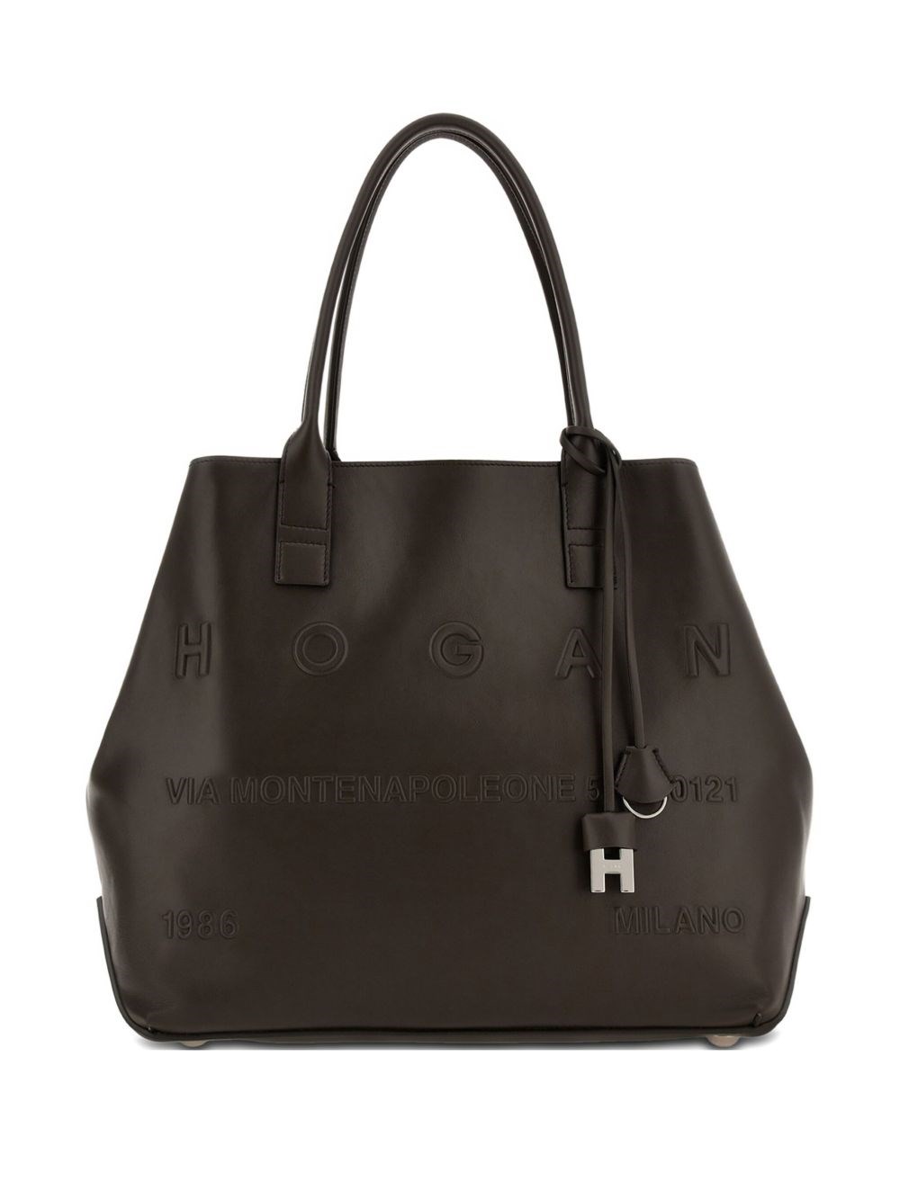 Hogan Script Medium Leather Tote Bag In Brown