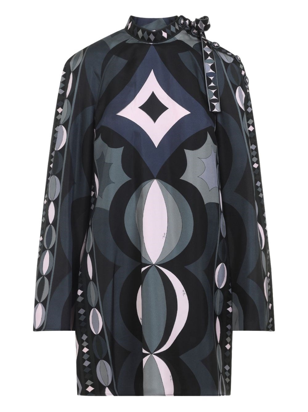 Pucci Geometric Pattern Long Sleeve High Neck Dress In Multi